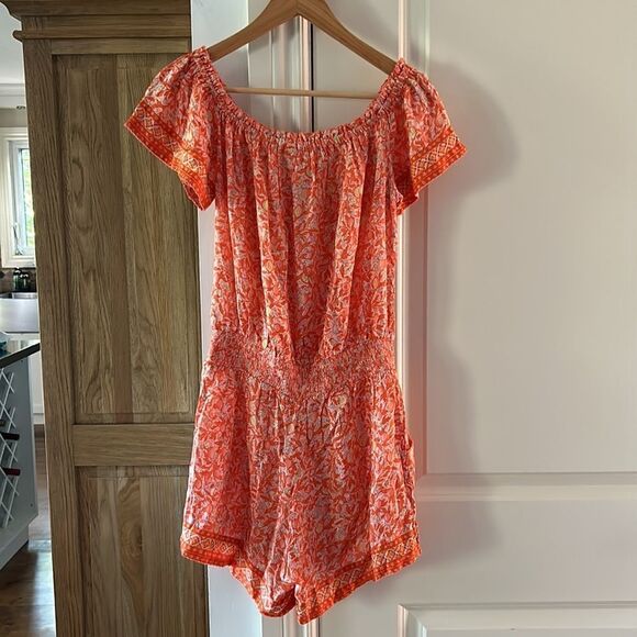 Poupette St Barth small off shoulder Camilla romper orange floral - Picture 9 of 14